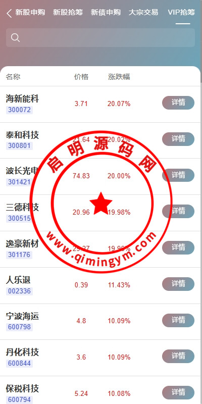 运营版JAVA股票系统/新股抢筹/大宗交易/VIP抢筹